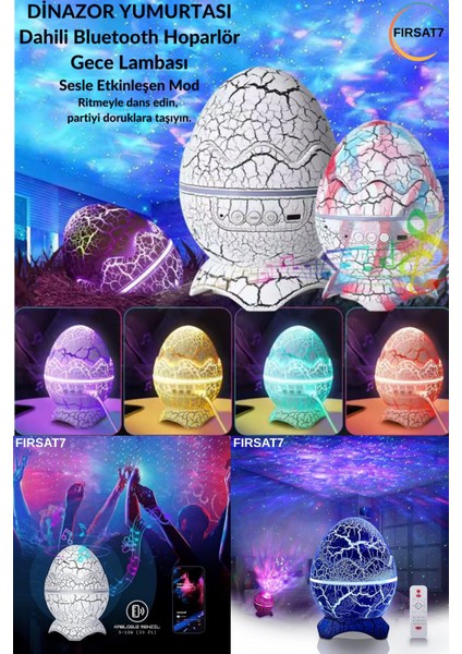 Dinazor Yumurtası Gece Lambası Kumandalı Hoparlör Galaxy Projeksiyon Çocuk Ev Ofis Hediyelik LED