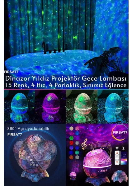 Dinazor Yumurtası Gece Lambası Kumandalı Hoparlör Galaxy Projeksiyon Çocuk Ev Ofis Hediyelik LED