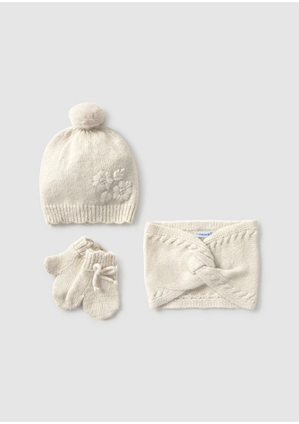 Krem Bebek Bere Atkı Eldiven Takım 10019