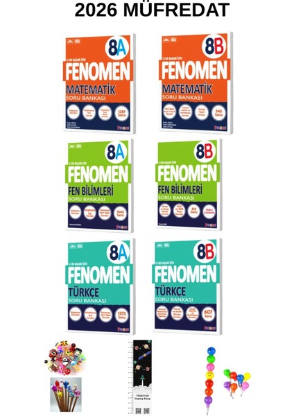 Fenomen 8. Sınıf Matematik -Fen-Türkçe (A +B) Sb. Seti 6 Kitap (Uzay A+Emoji K+Kalem B)2026