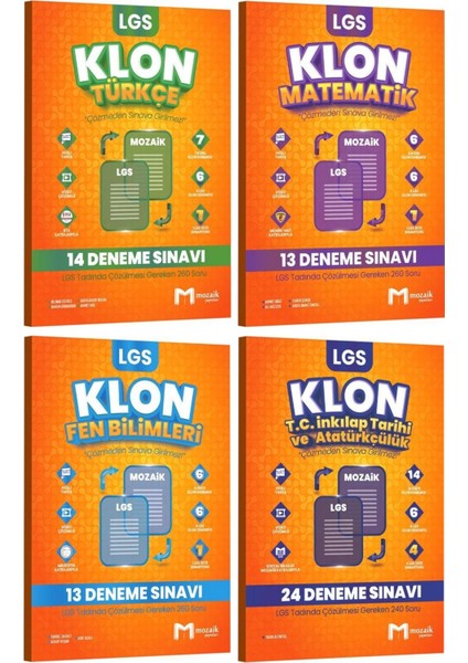 8. Sınıf Lgs Türkçe Matematik Fen Bilimleri Inkılap Tarihi 64'lü Klon Deneme Seti