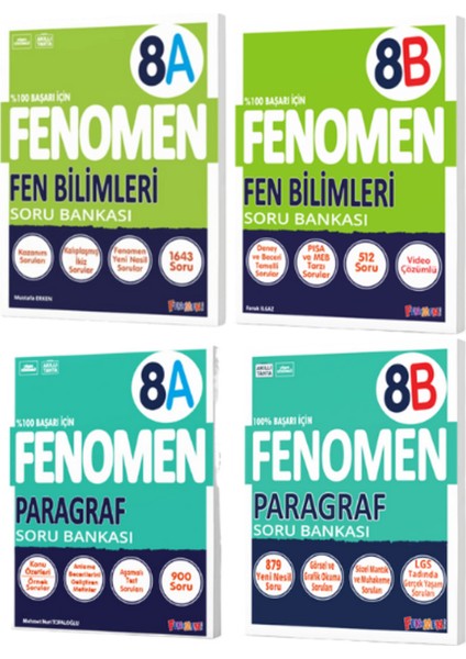Fenomen 8.sınıf Fen Bilimleri A-B ve Paragraf A-B Soru Bankası