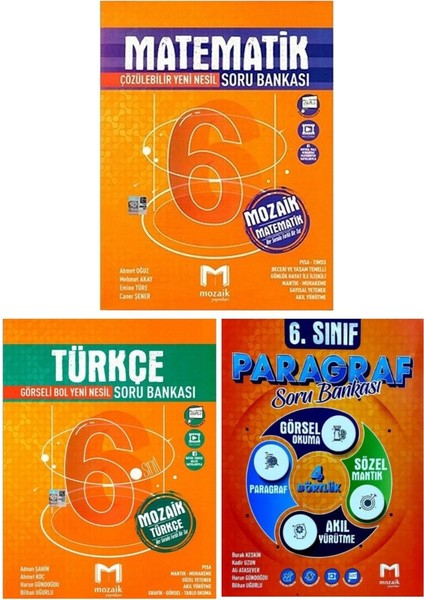Mozaik 6. Sınıf Matematik Türkçe Paragraf Soru Bankası Seti 3 Kitap