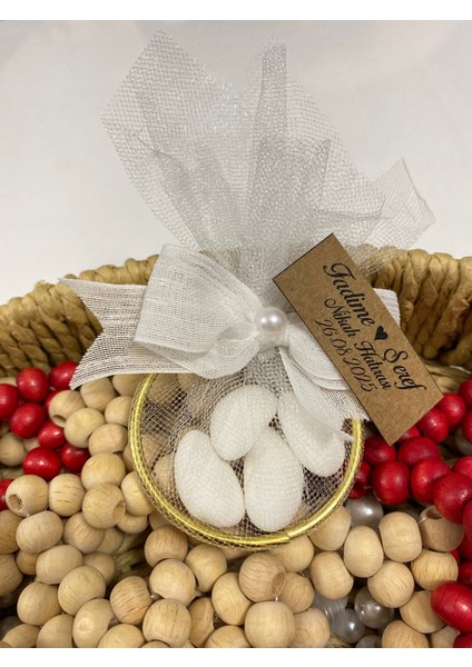 25'li - Badem Şekerli Nikah Kına Nişan Hatırası – Incili Tüllü Süsleme modelleri