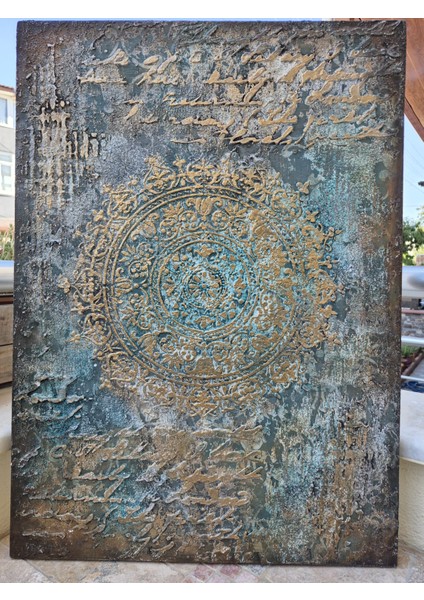 -Mandala Motifli Dokulu Tablo