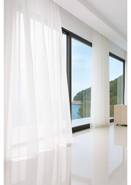 Dökümlü Düz Ipek Tül Perde - Ekru - Pileli Dikim 1x2,5 Pile - İPK520