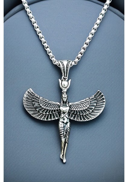 Gümüş Kaplama Krom-Çelik Erkek Kolyesi Antik Mısırın Yaşam ve Sağlık Tanrıçası Isis Madalyon modelleri