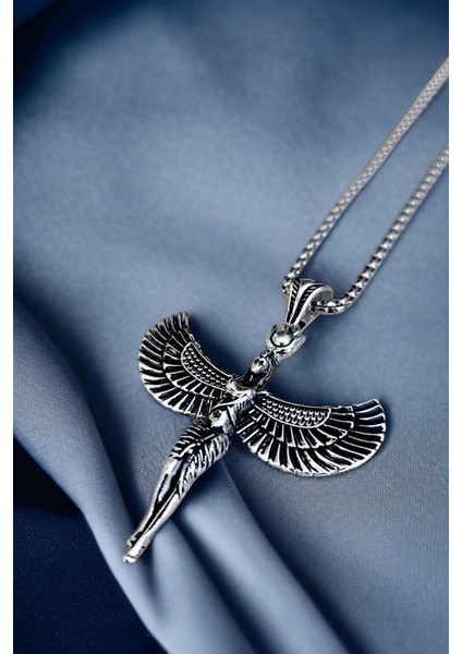 Gümüş Kaplama Krom-Çelik Erkek Kolyesi Antik Mısırın Yaşam ve Sağlık Tanrıçası Isis Madalyon fırsatları