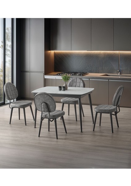 Milano’25 Açılır Masa Takımı – Antrasit Gri & Siyah Ayak – 80×125 → 165 Cm, 4 Sandalyeli