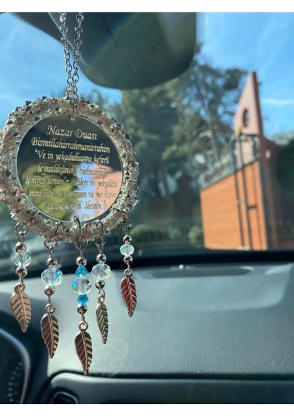 Yeni Nazar ve Ayetel Kürsü Duası Hediyelik Metal Yapraklı Kristal Boncuklu Araç Dikiz Aynası Süsü fiyatları