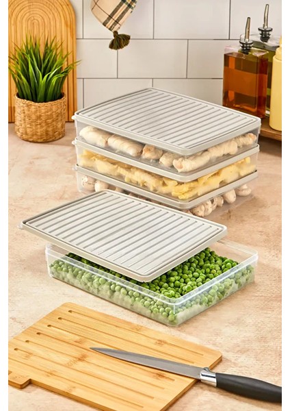 Buzdolabı ve Mikrodalga Saklama Kabı - Bej Buzdolabı Organizeri 4X2800ML