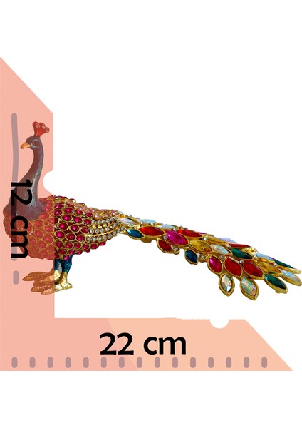 Kristal Taşlı Tavus Kuşu Biblo ve Mücevher Kutusu – 12X22X9 Cm, Hediyelik Dekoratif Figür indirimleri