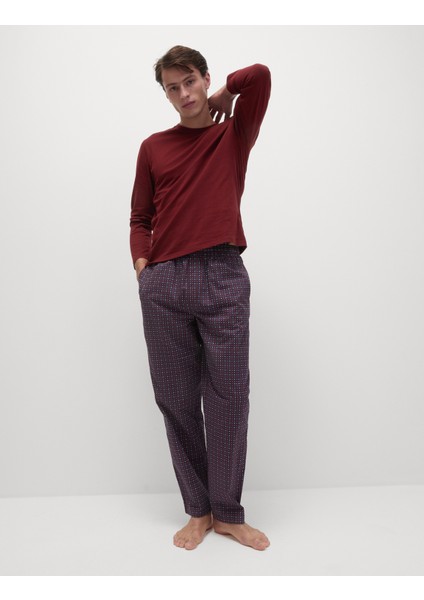 Saf Pamuklu Desenli Uzun Kollu Pijama Takımı