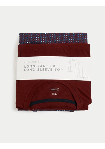 Saf Pamuklu Desenli Uzun Kollu Pijama Takımı fiyatları