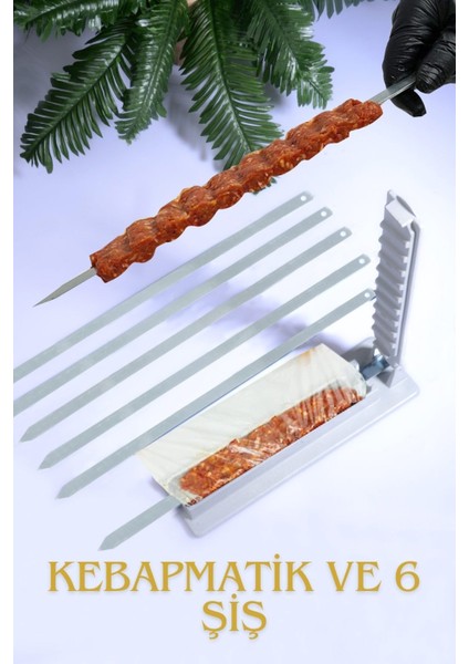 6 Adet Şiş ve Kebapmatik Adana Urfa Kebap Kalıbı Aparatı Pratik Hızlı Kebap Makinesi Kutusu