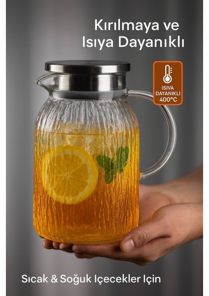 Vakumlu Çelik Kapaklı Sürahi Isıya Dayanıklı Borosilikat Cam Demlik & Sürahi (1500 Ml) fiyatları