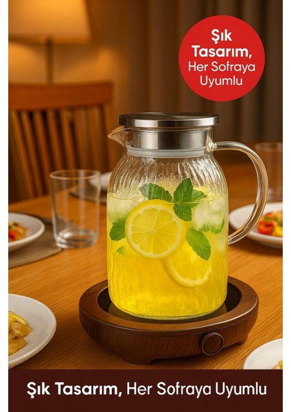 Vakumlu Çelik Kapaklı Sürahi Isıya Dayanıklı Borosilikat Cam Demlik & Sürahi (1500 Ml) modelleri