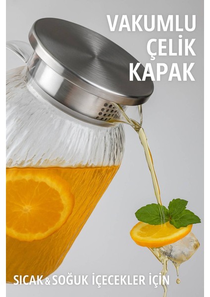 Vakumlu Çelik Kapaklı Sürahi Isıya Dayanıklı Borosilikat Cam Demlik & Sürahi (1500 Ml) fırsatları