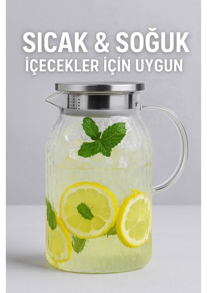 Vakumlu Çelik Kapaklı Sürahi Isıya Dayanıklı Borosilikat Cam Demlik & Sürahi (1500 Ml) indirimleri