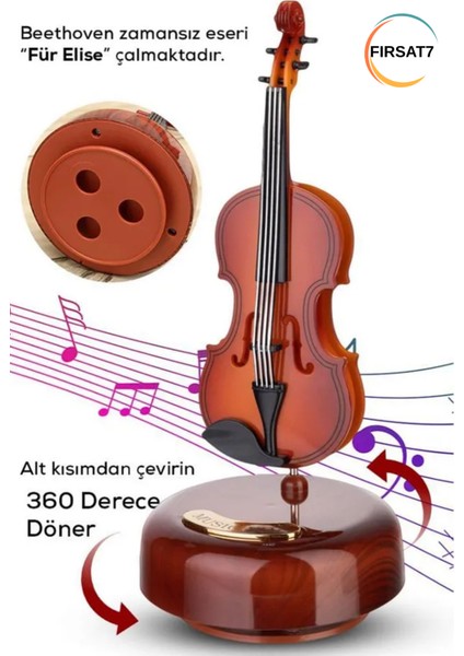 3 Model Dekoratif 360° Dönen Hareketli Keman Müzik Kutusu Sevgili Çocuklara Doğum Günü Ev Ofis Hediye