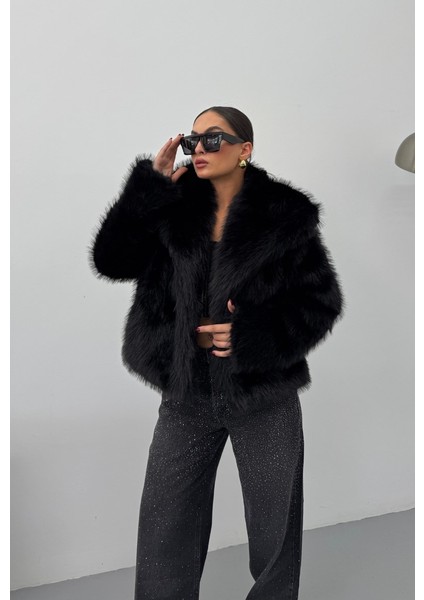 Kadın Kürk Şık Geniş Yaka Astarlı Çıtçıt Düğmeli premium kürk fiyatları