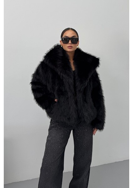 Kadın Kürk Şık Geniş Yaka Astarlı Çıtçıt Düğmeli premium kürk fırsatları