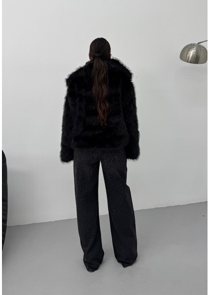 Kadın Kürk Şık Geniş Yaka Astarlı Çıtçıt Düğmeli premium kürk