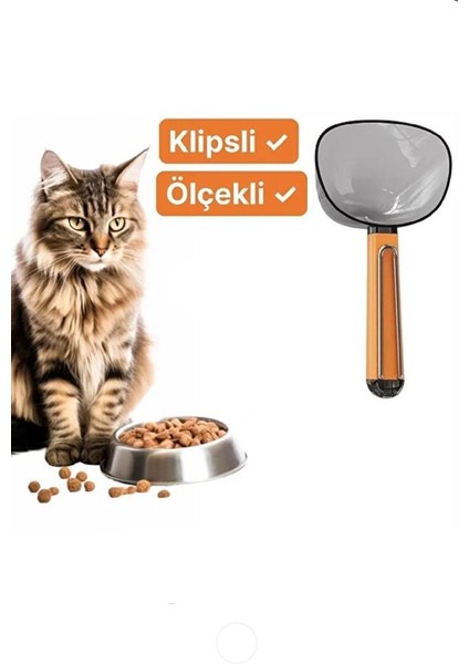 Klipsli Kedi Köpek Mama Kepçesi 180 ml Ölçekli Erzak Bakliyat Un Baharat Kahve Ölçü Kaşığı Küreği