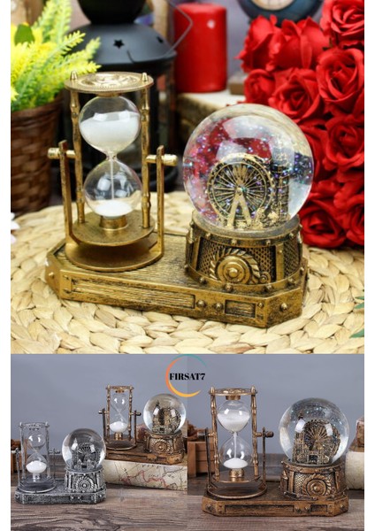 Nostaljik Işıklı Led'li Kum Saatli London Eye & Big Ben Tower Kar Küresi Sevgili Çocuklar Hediyelik