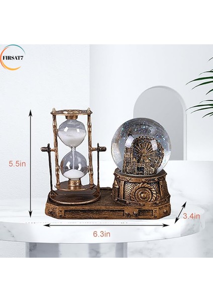 Nostaljik Işıklı Led'li Kum Saatli London Eye & Big Ben Tower Kar Küresi Sevgili Çocuklar Hediyelik