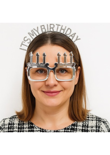 It&amp;apos;s My Birthday Yazılı Taç ve Mum Şekilli Gözlük Seti Gümüş Renk (4915) fiyatları