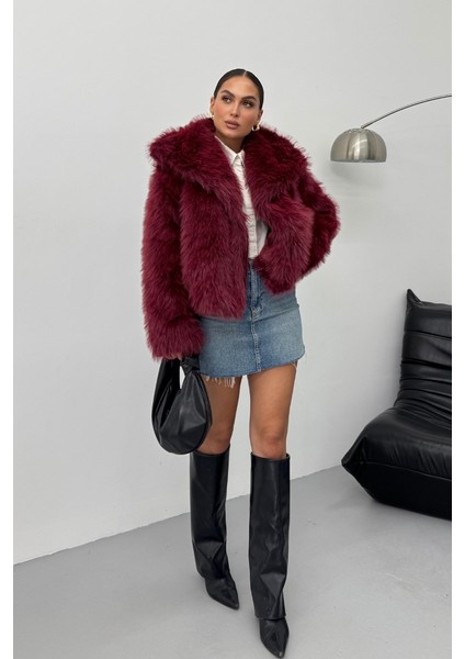 Kadın Kürk Şık Geniş Yaka Astarlı Çıtçıt Düğmeli premium kürk fırsatları