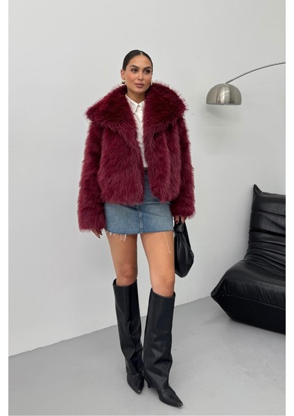 Kadın Kürk Şık Geniş Yaka Astarlı Çıtçıt Düğmeli premium kürk indirimleri