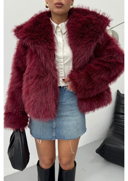 Kadın Kürk Şık Geniş Yaka Astarlı Çıtçıt Düğmeli premium kürk