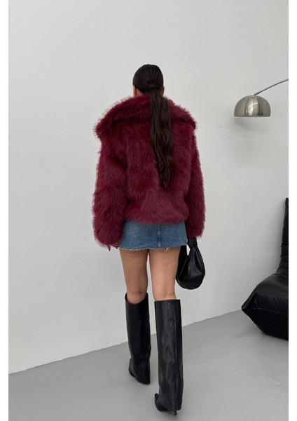 Kadın Kürk Şık Geniş Yaka Astarlı Çıtçıt Düğmeli premium kürk