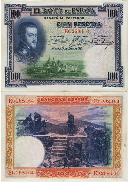 Ispanya 100 Peseta 1925. Çok Çok Temiz(-) Kondisyon.