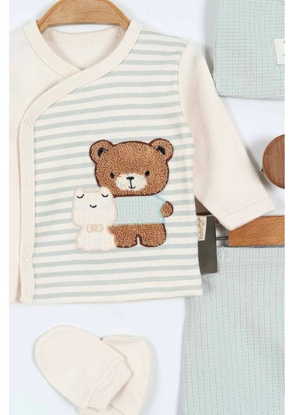 Erkek Bebek 5'li Zıbın Takımı – Çizgi Desenli, Patikli, Ayıcık Nakışlı | Su Yeşili indirimleri