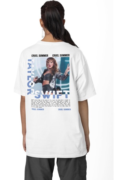 Unisex Taylor Swift Cruel Summer Sırt Baskılı Tişört, Oversize Müzik Temalı Bisiklet Yaka T-Shirt fiyatları