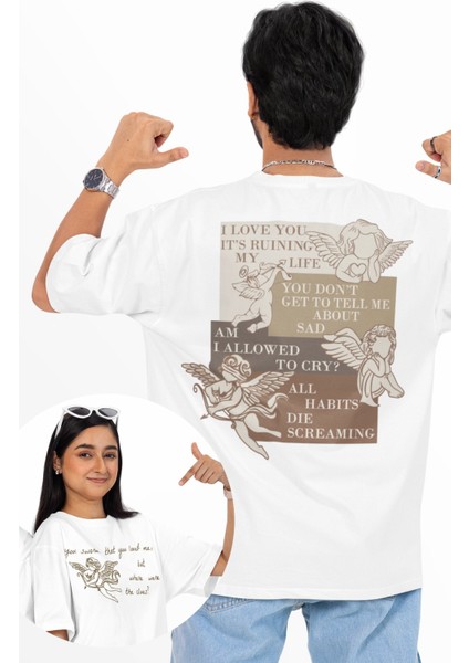 Unisex Taylor Swift Şarkı Sözü Sırt Baskılı Tişört, Oversize So Long London Melek Temalı T-Shirt