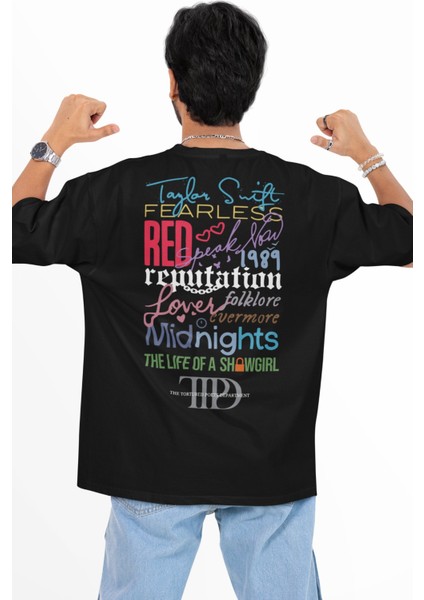 Unisex Tüm Albümler Sırt Baskılı Tişört, Oversize Taylor Swift Temalı Bisiklet Yaka T-Shirt modelleri