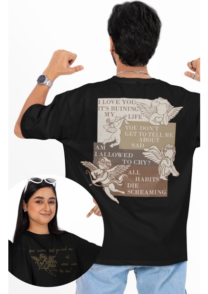 Unisex Taylor Swift Şarkı Sözü Sırt Baskılı Tişört, Oversize So Long London Melek Temalı T-Shirt
