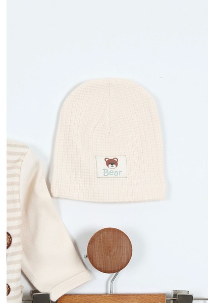 Erkek Bebek 5'li Zıbın Takımı – Çizgi Desenli, Patikli, Ayıcık Nakışlı | Ekru fiyatları