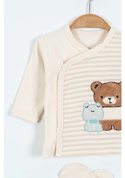 Erkek Bebek 5'li Zıbın Takımı – Çizgi Desenli, Patikli, Ayıcık Nakışlı | Ekru fırsatları