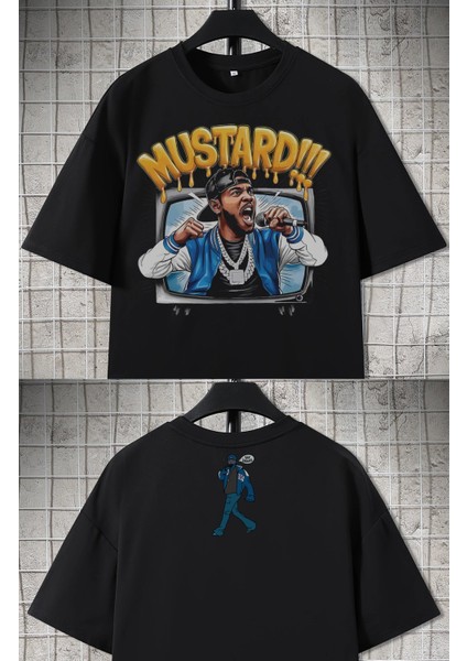 Unisex Mustard Ense Baskılı Tişört, Oversize Kendrick Lamar Rap Temalı T-Shirt