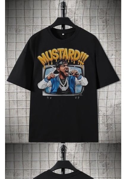 Unisex Mustard Ense Baskılı Tişört, Oversize Kendrick Lamar Rap Temalı T-Shirt modelleri