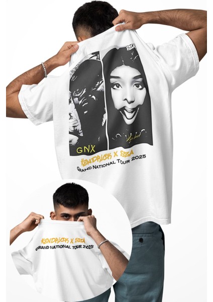 Unisex Kendrick x Sza Sırt Baskılı Tişört, Oversize Kendrick Lamar x Sza Temalı T-Shirt