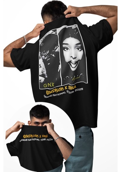 Unisex Kendrick x Sza Sırt Baskılı Tişört, Oversize Kendrick Lamar x Sza Temalı T-Shirt