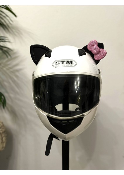 Motor & Motosiklet Pembe Fiyonklu Siyah Kedi Kulak Kask Dış Aksesuarı indirimleri