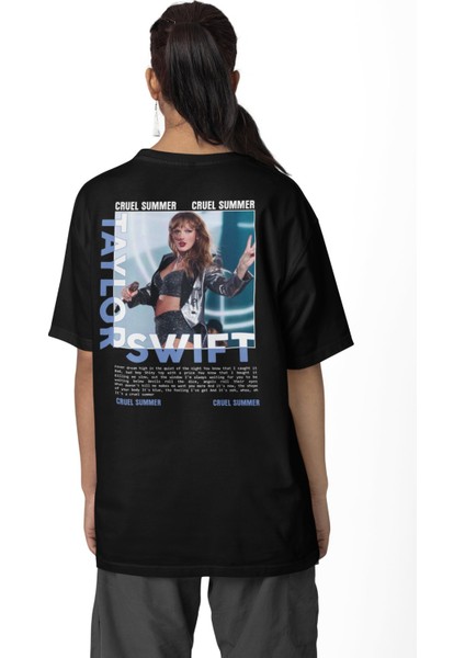 Unisex Taylor Swift Cruel Summer Sırt Baskılı Tişört, Oversize Müzik Temalı Bisiklet Yaka T-Shirt fiyatları