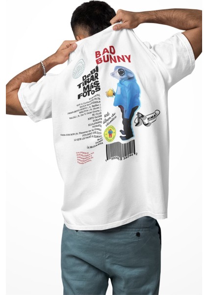 Unisex Debi Tirar Mas Fotos Sırt Baskılı Tişört, Oversize Bad Bunny Temalı Bisiklet Yaka T-Shirt modelleri